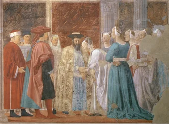 Kongen Salomons modtagelse af dronningen af Saba, ca. 1015-977, fra cyklussen Legenden om det sande kors, færdiggjort 1464, freskodetalje af 109786